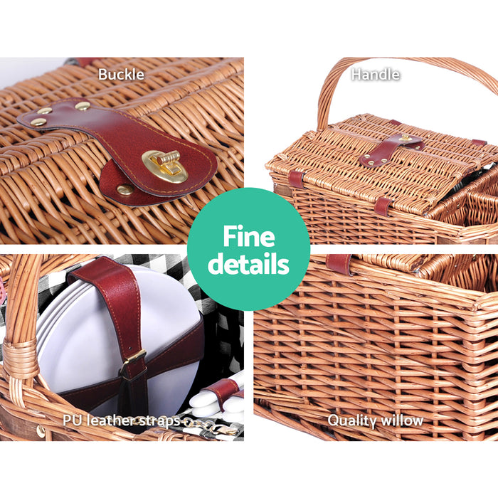 My Best Buy - Alfresco 4 Person Picnic Basket Set Basket Outdoor Insulated Blanket Deluxe