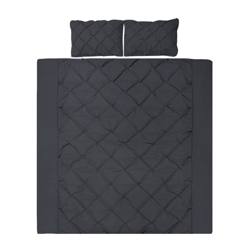 My Best Buy - Giselle Bedding - Super King, Luxury Pinch Pleat Diamond Duvet Doona Quilt Cover Set SK Black + 2 x Free pillow Cases