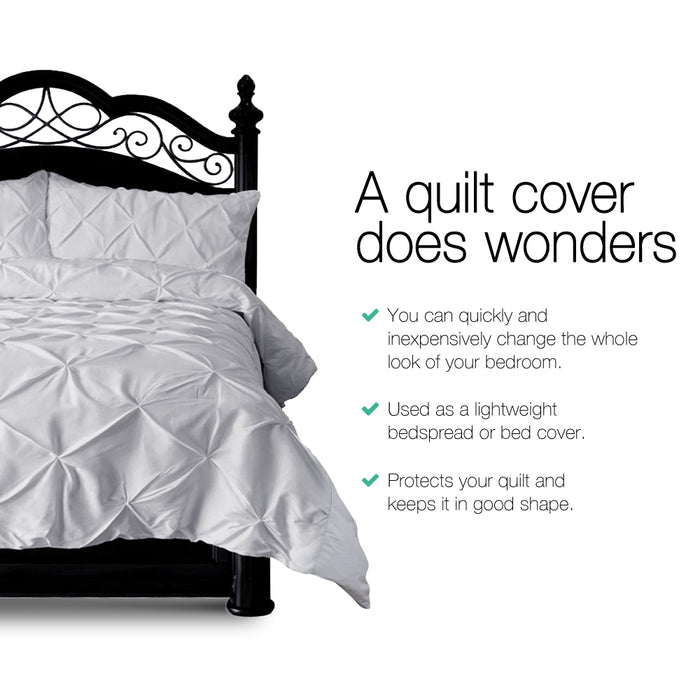 My Best Buy - Giselle Cotton Quilt Cover Set King Bed Pinch Diamond Duvet Doona Cover Grey - Free 2 x Pillow Cases