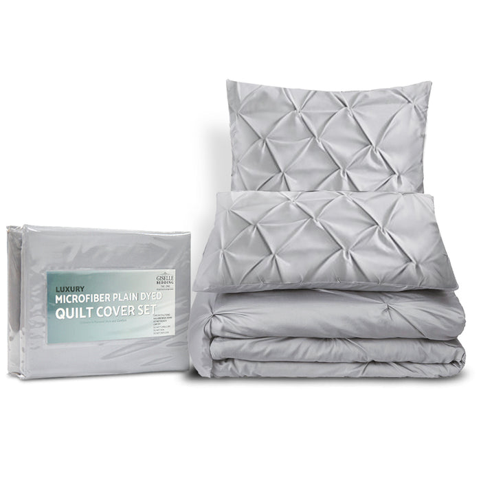 My Best Buy - Giselle Cotton Quilt Cover Set King Bed Pinch Diamond Duvet Doona Cover Grey - Free 2 x Pillow Cases