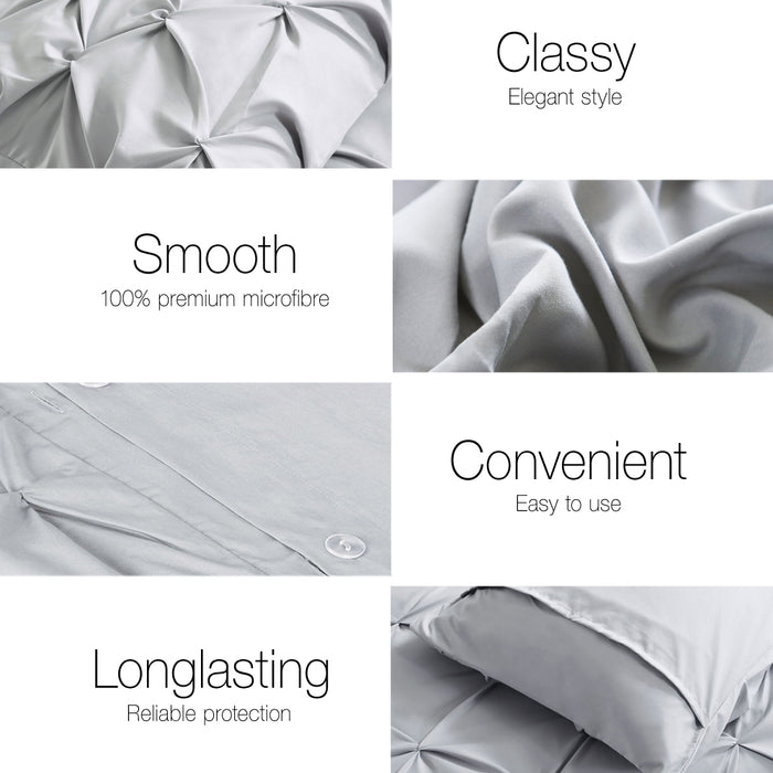 My Best Buy - Giselle Cotton Quilt Cover Set King Bed Pinch Diamond Duvet Doona Cover Grey - Free 2 x Pillow Cases