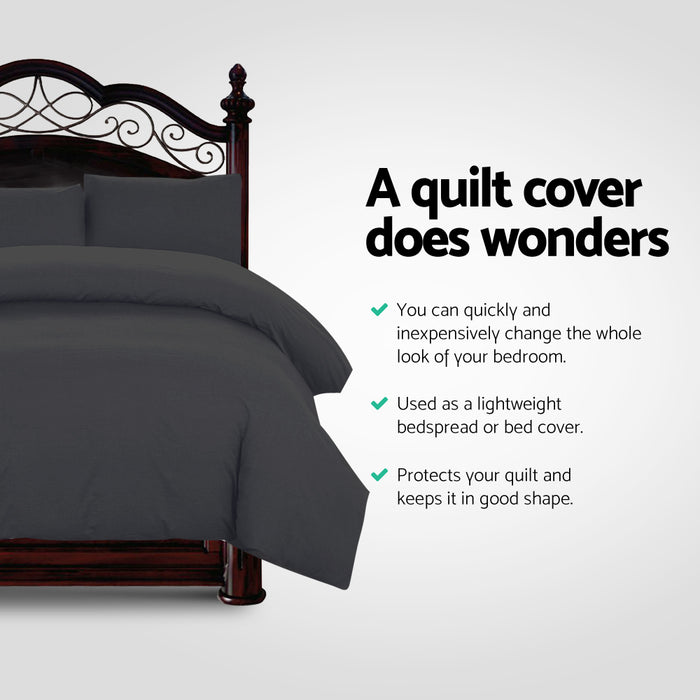 My Best Buy - Giselle Cotton Quilt Cover Set Queen Bed Duvet Doona Cover Hotel Black - Free 2 x Pillow Cases