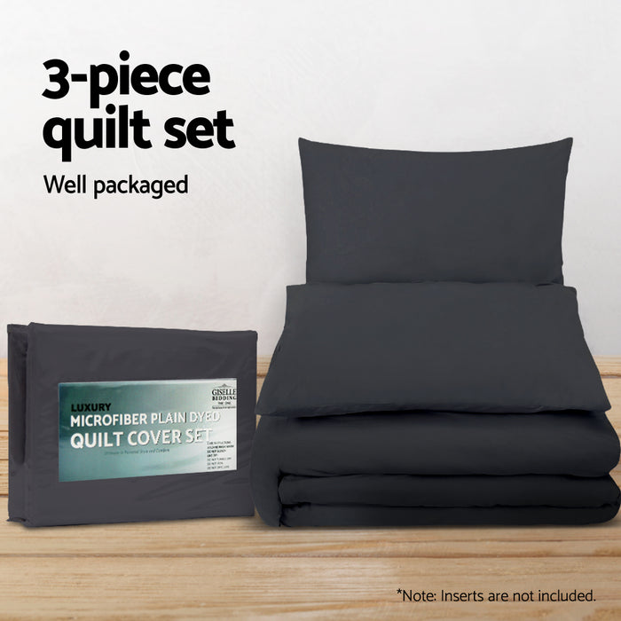 My Best Buy - Giselle Cotton Quilt Cover Set Queen Bed Duvet Doona Cover Hotel Black - Free 2 x Pillow Cases