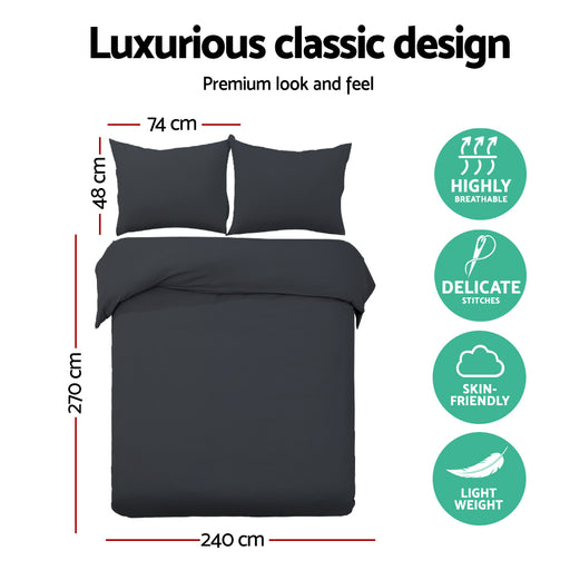 My Best Buy - Giselle Bedding Quilt Cover Set Classic Super King Bed Duvet Doona Hotel Black + 2 x Free Pillow Cases