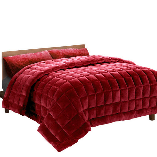 My Best Buy - Giselle Bedding Faux Mink Quilt King Size Burgundy