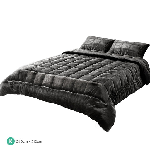 My Best Buy - Giselle Bedding Faux Mink Quilt King Size Charcoal - Plus Free 2 x Pillow Cases