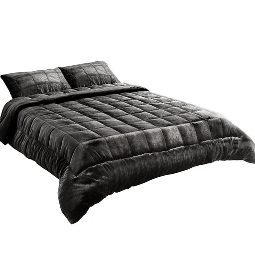My Best Buy - Giselle Bedding Faux Mink Quilt Queen Size Charcoal - Plus Free 2 x Pillow Cases