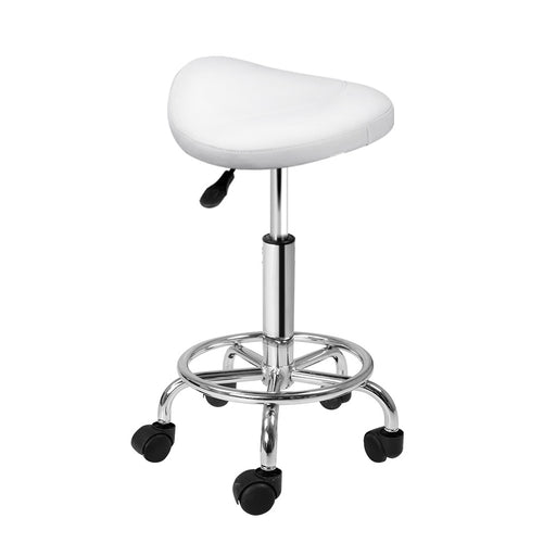 My Best Buy - Artiss Saddle Salon Stool White PU Swivel Barber Hair Dress Chair Hydraulic Lift