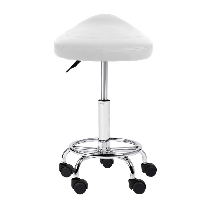 My Best Buy - Artiss Saddle Salon Stool White PU Swivel Barber Hair Dress Chair Hydraulic Lift