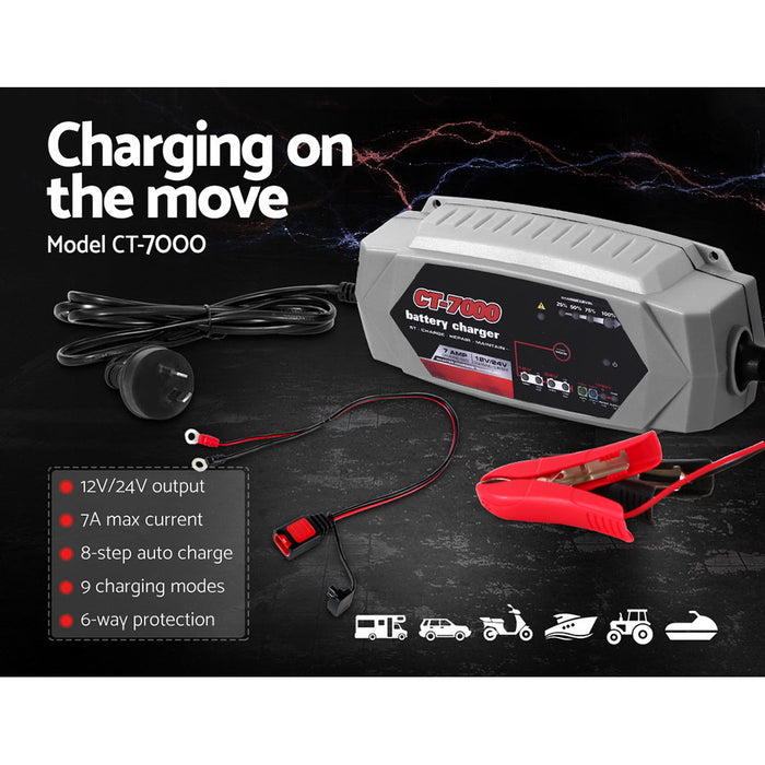 My Best Buy - Smart Battery Charger 7A 12V 24V Automatic SLA AGM Car Truck Boat Motorcycle Caravan