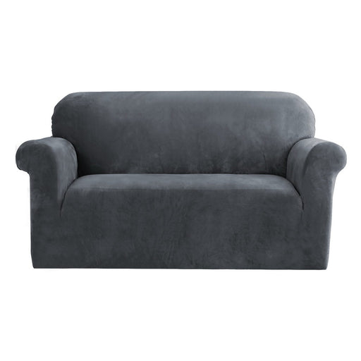 My Best Buy - Artiss Velvet Sofa Cover Plush Couch Cover Lounge Slipcover 2 Seater Grey