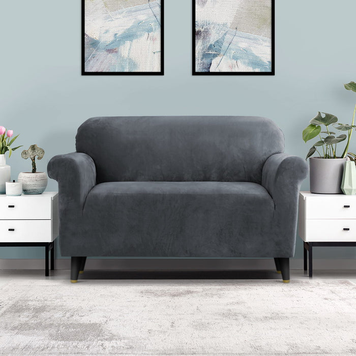 My Best Buy - Artiss Velvet Sofa Cover Plush Couch Cover Lounge Slipcover 2 Seater Grey