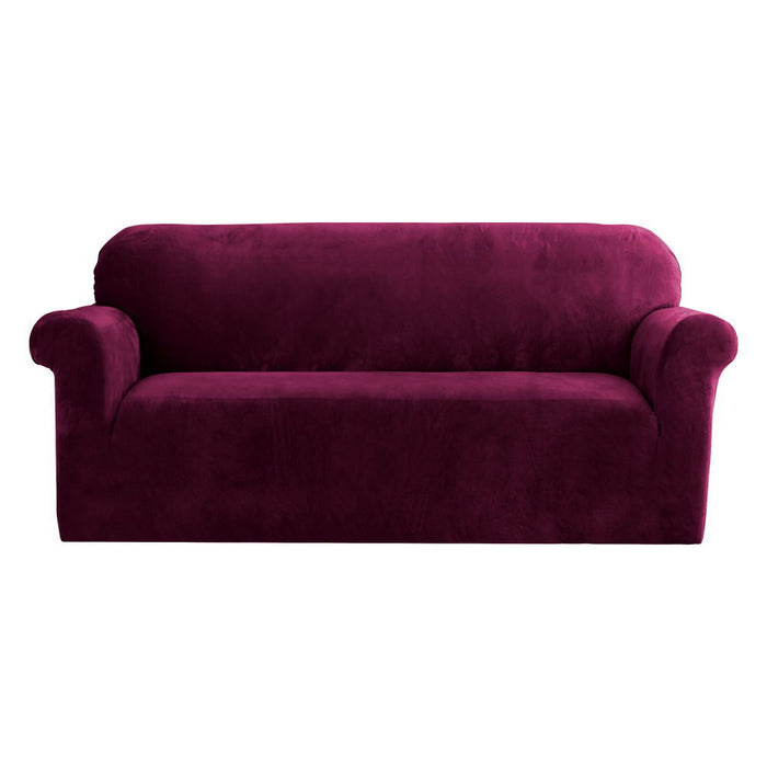 My Best Buy - Artiss Velvet Sofa Cover Plush Couch Cover Lounge Slipcover 3 Seater Ruby Red