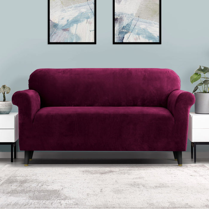 My Best Buy - Artiss Velvet Sofa Cover Plush Couch Cover Lounge Slipcover 3 Seater Ruby Red