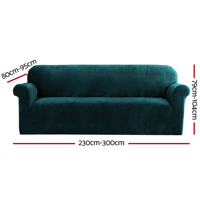 My Best Buy - Artiss Velvet Sofa Cover Plush Couch Cover Lounge Slipcover 4 Seater Agate Green