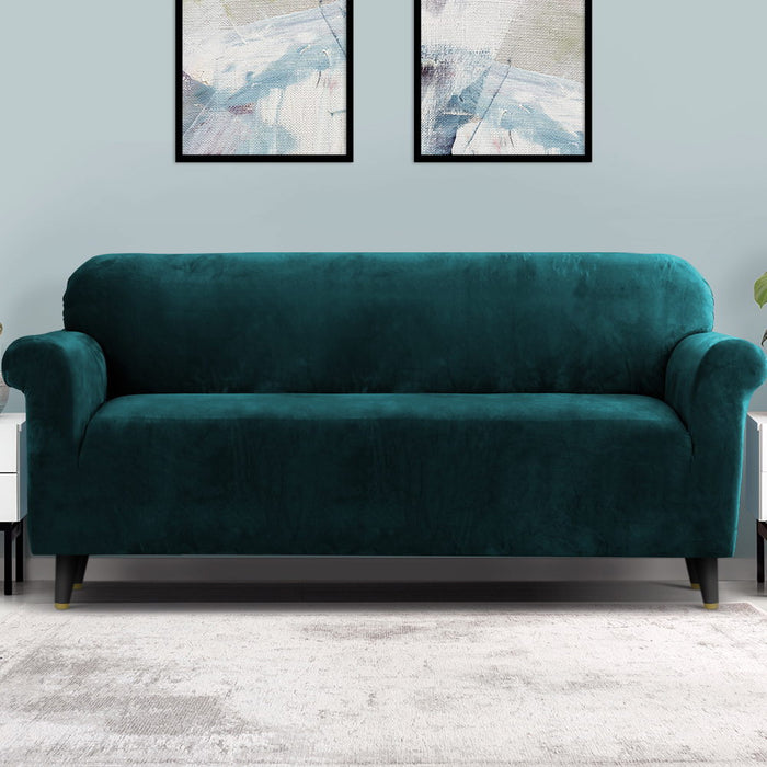 My Best Buy - Artiss Velvet Sofa Cover Plush Couch Cover Lounge Slipcover 4 Seater Agate Green