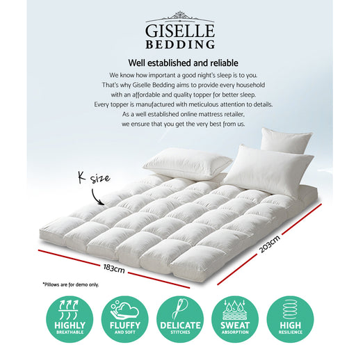 My Best Buy - Giselle King Mattress Topper Pillowtop 1000GSM Microfibre Filling Protector