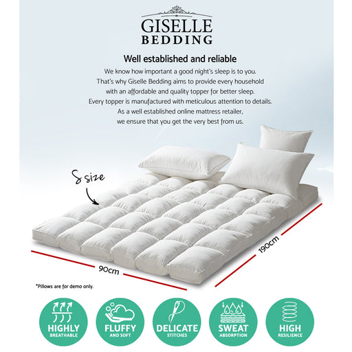My Best Buy - Giselle Single Mattress Topper Pillowtop 1000GSM Microfibre Filling Protector