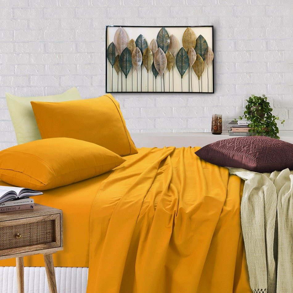 My Best Buy - Elan Linen 100% Egyptian Cotton Vintage Washed 500TC Mustard Double Bed Sheets Set