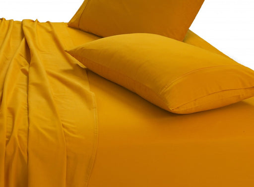 My Best Buy - Elan Linen 100% Egyptian Cotton Vintage Washed 500TC Mustard Double Bed Sheets Set