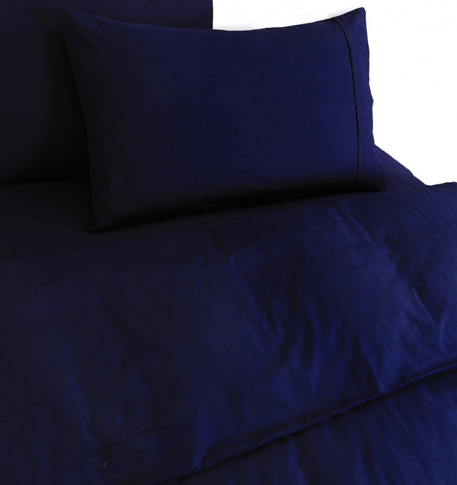 My Best Buy - Elan Linen 100% Egyptian Cotton Vintage Washed 500TC Navy Blue Double Quilt Cover Set