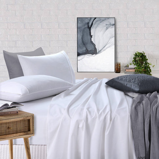 My Best Buy - Elan Linen 100% Egyptian Cotton Vintage Washed 500TC White Double Bed Sheets Set