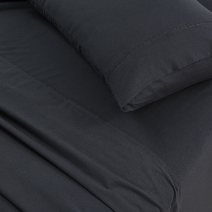 My Best Buy - Elan Linen 100% Egyptian Cotton Vintage Washed 500TC Charcoal 50 cm Deep Mega Queen SIze Bed Sheets Set