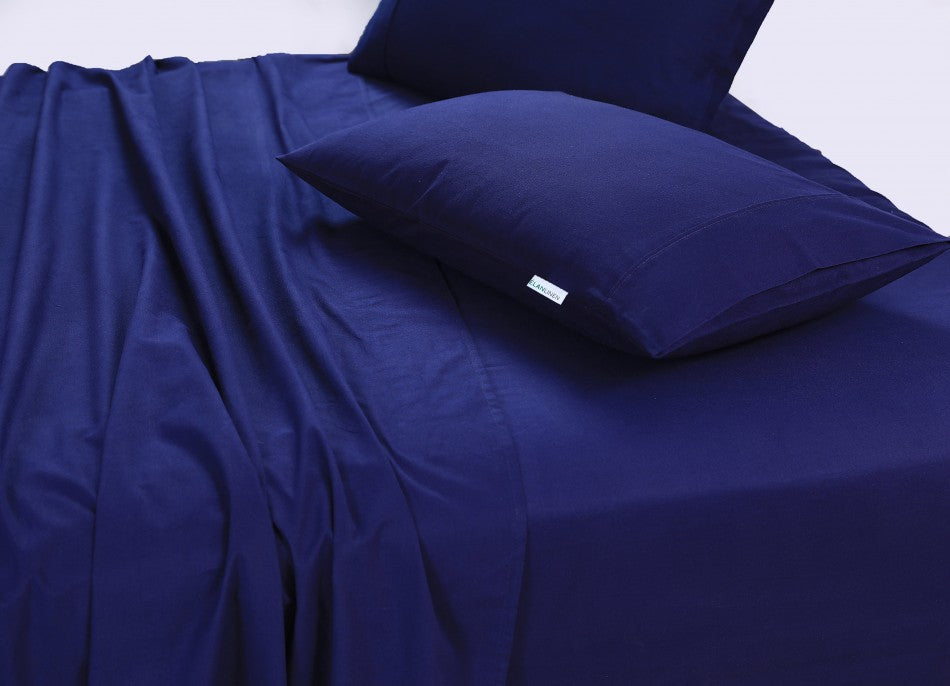 My Best Buy - Elan Linen 100% Egyptian Cotton Vintage Washed 500TC Navy Blue Queen Bed Sheets Set