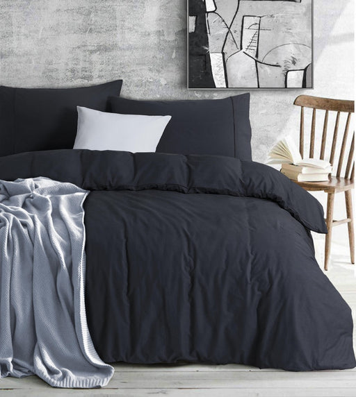 My Best Buy - Elan Linen 100% Egyptian Cotton Vintage Washed 500TC Charcoal Single Quilt Cover Set