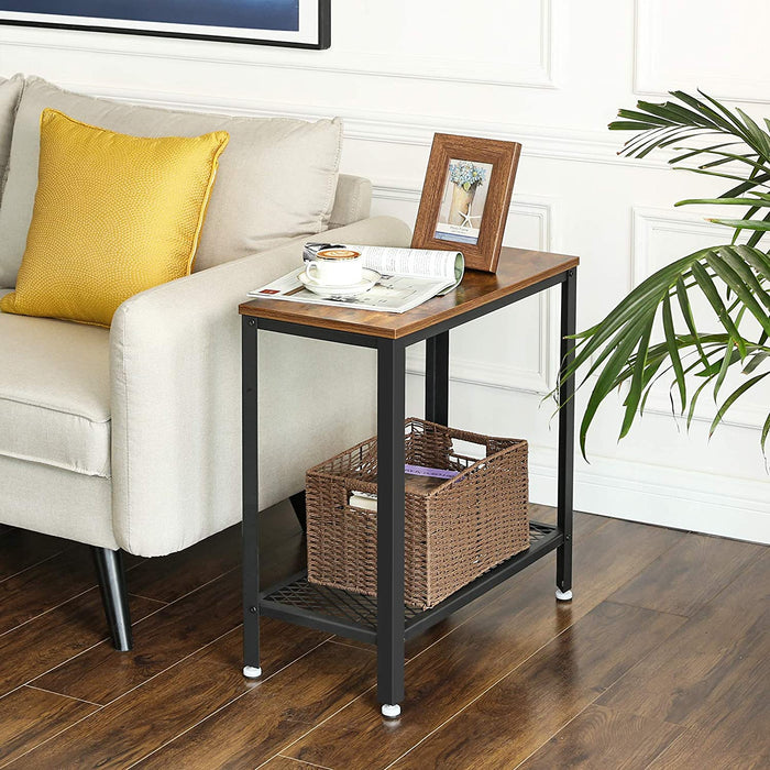 My Best Buy - Industrial Side Table 2-Tier With Mesh and Metal Frame Rustic Brown