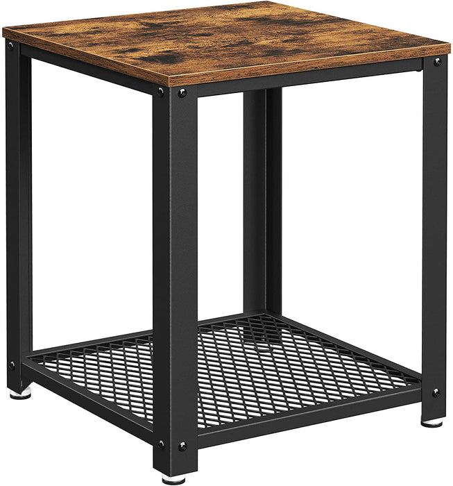 My Best Buy - 2-Tier Side Table with Storage Shelf with Metal Frame Rustic Brown