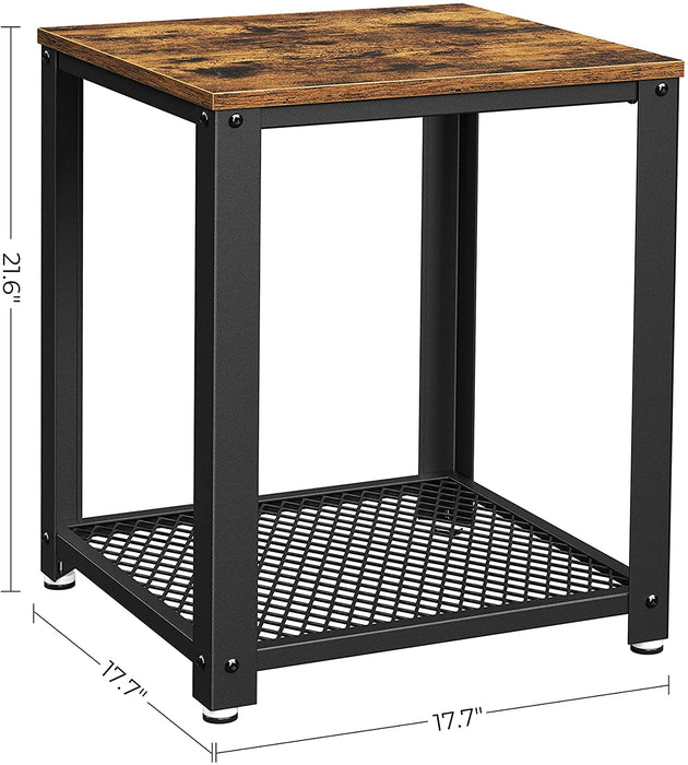 My Best Buy - 2-Tier Side Table with Storage Shelf with Metal Frame Rustic Brown