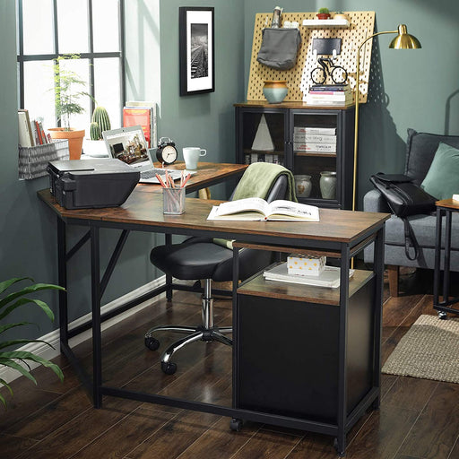 My Best Buy - L-Shaped Computer Desk, Rustic Brown and Black