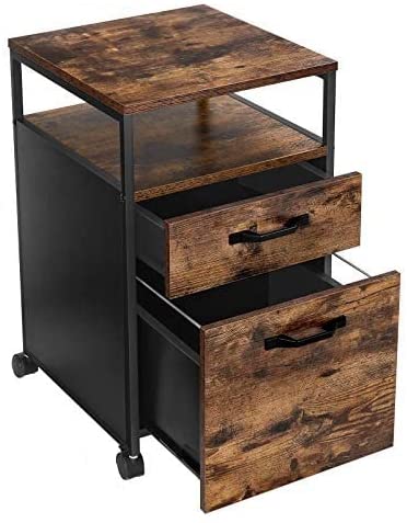 My Best Buy - File Cabinet with 2 Drawers, Wheels and Open Compartment Rustic Brown and Black