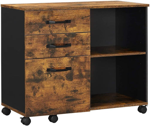 My Best Buy - 3-Drawer File Cabinet with Open Compartments for A4 Rustic Brown and Black