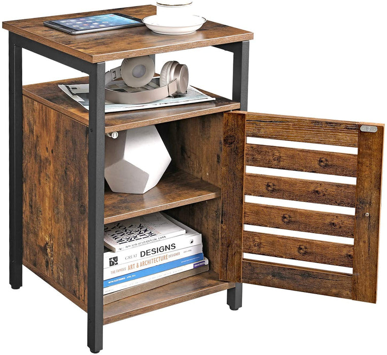 My Best Buy - Bedside Table with 2 Adjustable Shelves Steel Frame 40 x 40 x 60 cm Rustic Brown and Black