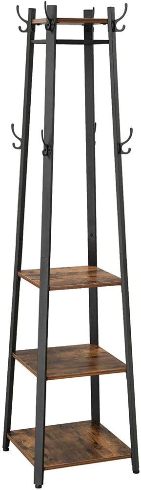 My Best Buy - Coat Rack with 3 Shelves with Hooks Rustic Brown and Black