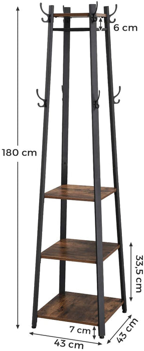 My Best Buy - Coat Rack with 3 Shelves with Hooks Rustic Brown and Black
