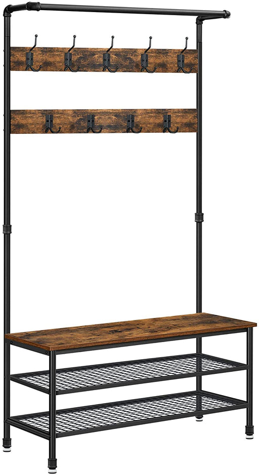 My Best Buy - Coat Rack Stand with 9 Hooks and Shoe Rack with Industrial Style Sturdy Steel Frame