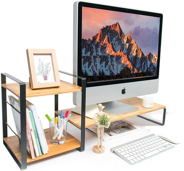 My Best Buy - Bamboo Monitor Laptop Stand with Storage (2 Tier)