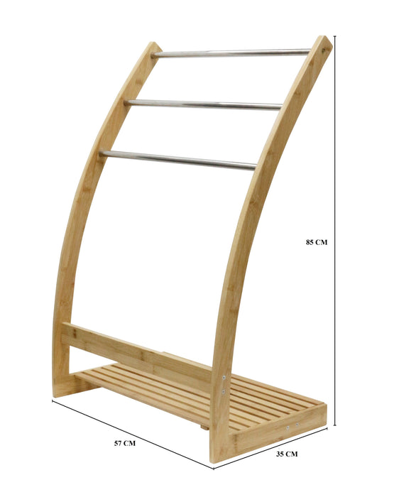 My Best Buy - Bamboo Towel Bar Metal Holder Rack 3-Tier Freestanding and Bottom shelf for Bathroom