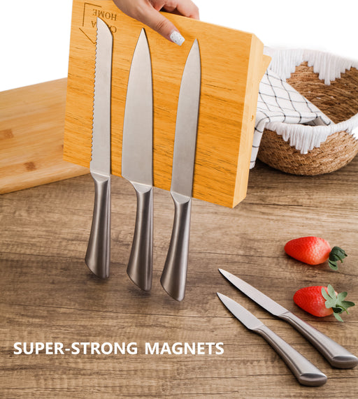 My Best Buy - Natural Bamboo Magnetic Knife Block Holder with Strong Magnets for Home Kitchen Storage & Organisation