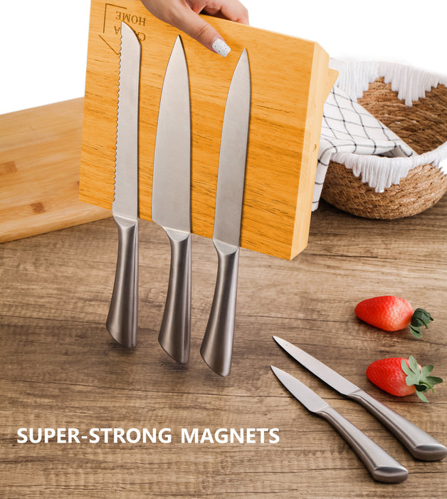 My Best Buy - Natural Bamboo Magnetic Knife Block Holder with Strong Magnets for Home Kitchen Storage & Organisation