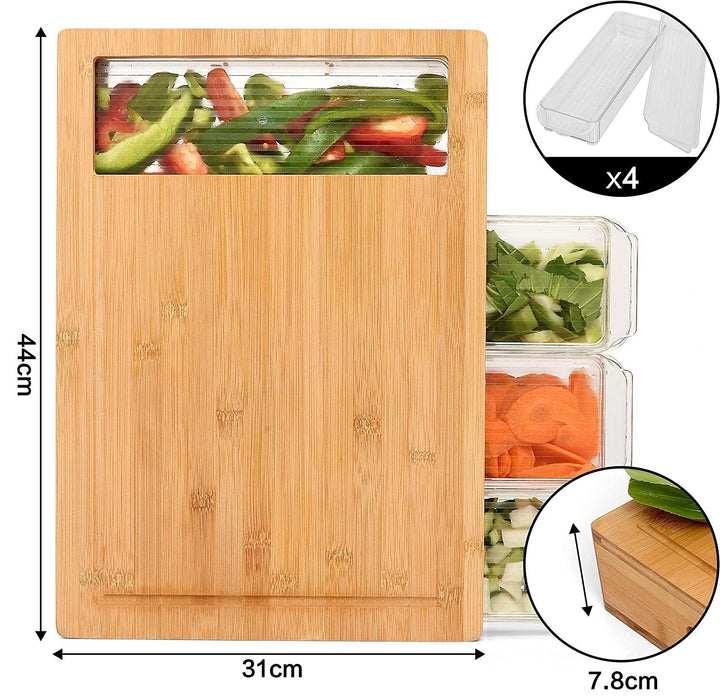 My Best Buy - Large Bamboo Cutting Board and 4 Containers with Mobile Holder gift included for Home Kitchen