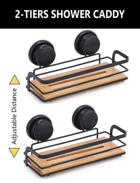 My Best Buy - 2 x Rectangular Bamboo Corner Shower Caddy Shelf, Premium Vacuum Suction Cups No-Drilling