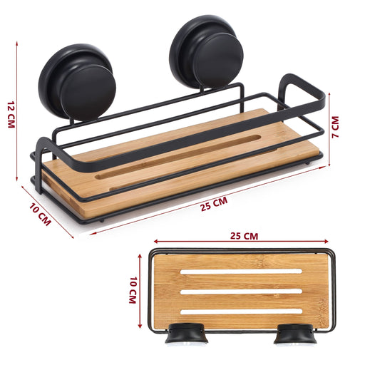 My Best Buy - 2 x Rectangular Bamboo Corner Shower Caddy Shelf, Premium Vacuum Suction Cups No-Drilling