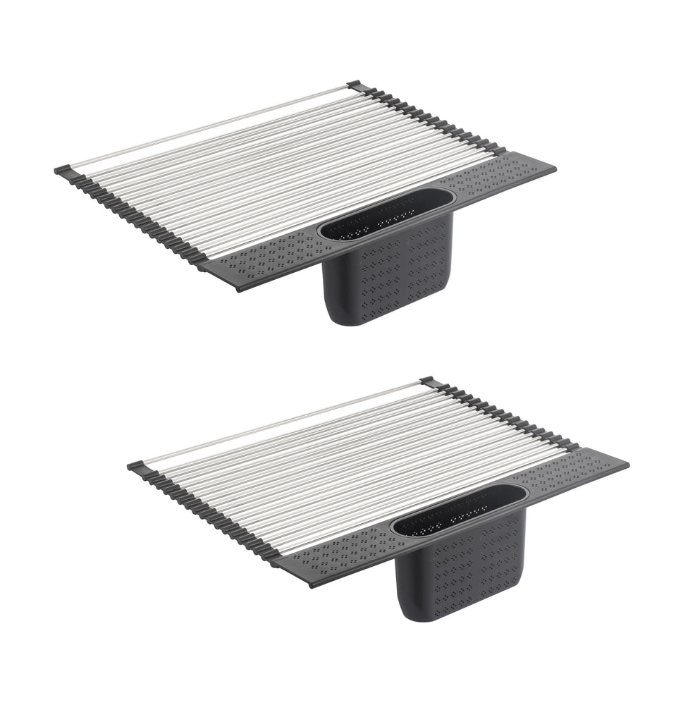 My Best Buy - 2 Pack Large Stainless Steel Roll Up Dish Drying Rack with Utensil Holder for Home Kitchen