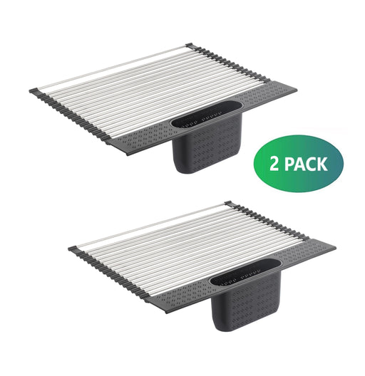 My Best Buy - 2 Pack Large Stainless Steel Roll Up Dish Drying Rack with Utensil Holder for Home Kitchen