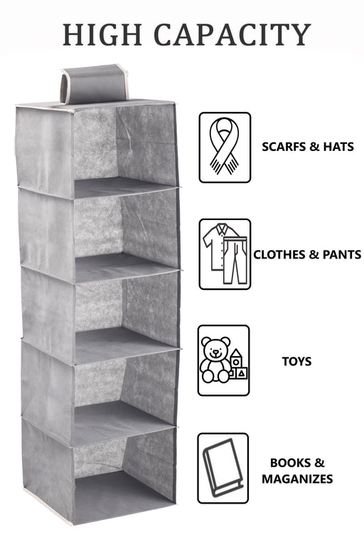 My Best Buy - 2 Pack 5-Tier Shelf Hanging Closet Organizer and Storage for Clothes (Grey)