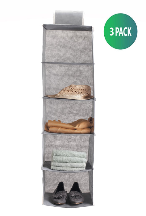 My Best Buy - 3 Pack 5-Tier Shelf Hanging Closet Organizer and Storage for Clothes (Grey)
